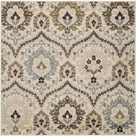 5' Brown Beige And Gray Floral Square Rug Photo 2
