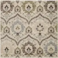 Photo of Ivory Gray And Olive Square Floral Stain Resistant Area Rug