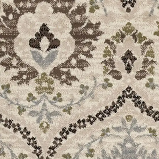 5' Brown Beige And Gray Floral Square Rug Photo 5