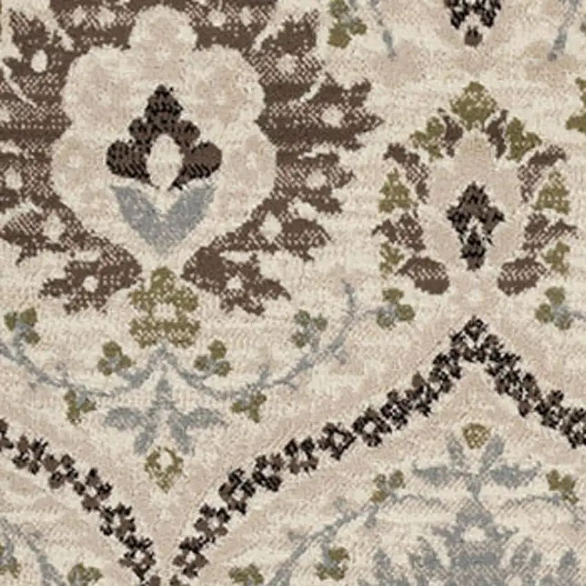 5' Brown Beige And Gray Floral Square Rug Photo 5