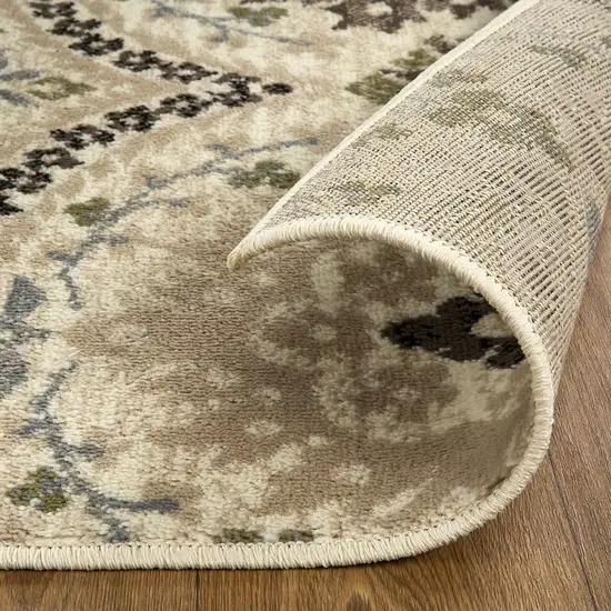 5' Brown Beige And Gray Floral Square Rug Photo 6