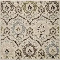 Photo of Ivory Gray And Olive Square Floral Stain Resistant Area Rug