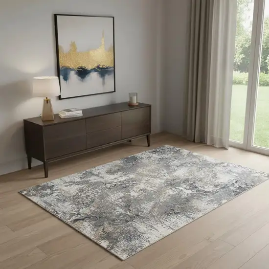 Ivory Gray And Orange Abstract Area Rug Photo 1