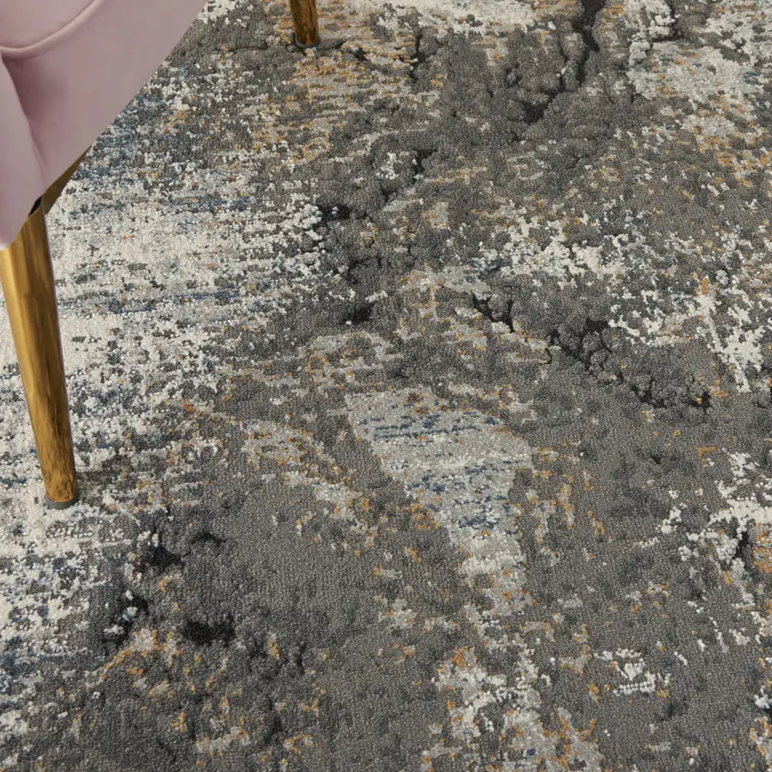 Ivory Gray And Orange Abstract Area Rug Photo 6