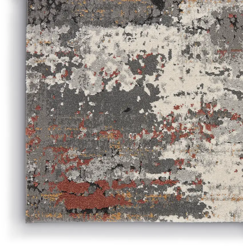 Ivory Gray And Orange Abstract Area Rug Photo 9