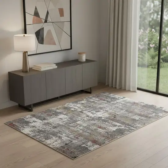 Ivory Gray And Orange Abstract Area Rug Photo 1
