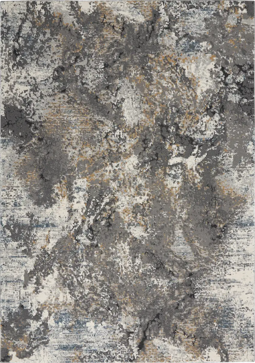 Ivory Gray And Orange Abstract Area Rug Photo 2