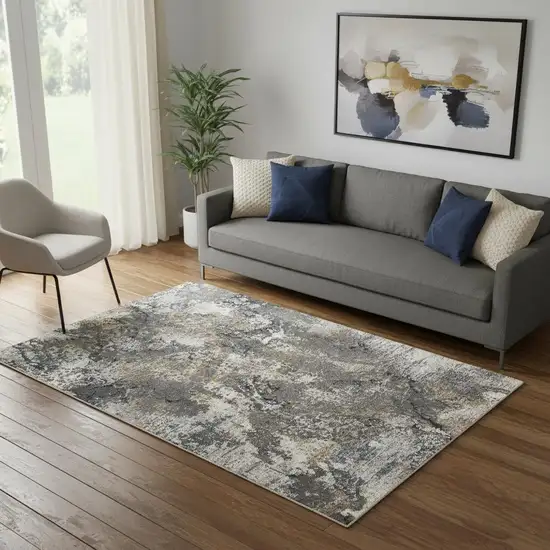 Ivory Gray And Orange Abstract Area Rug Photo 1