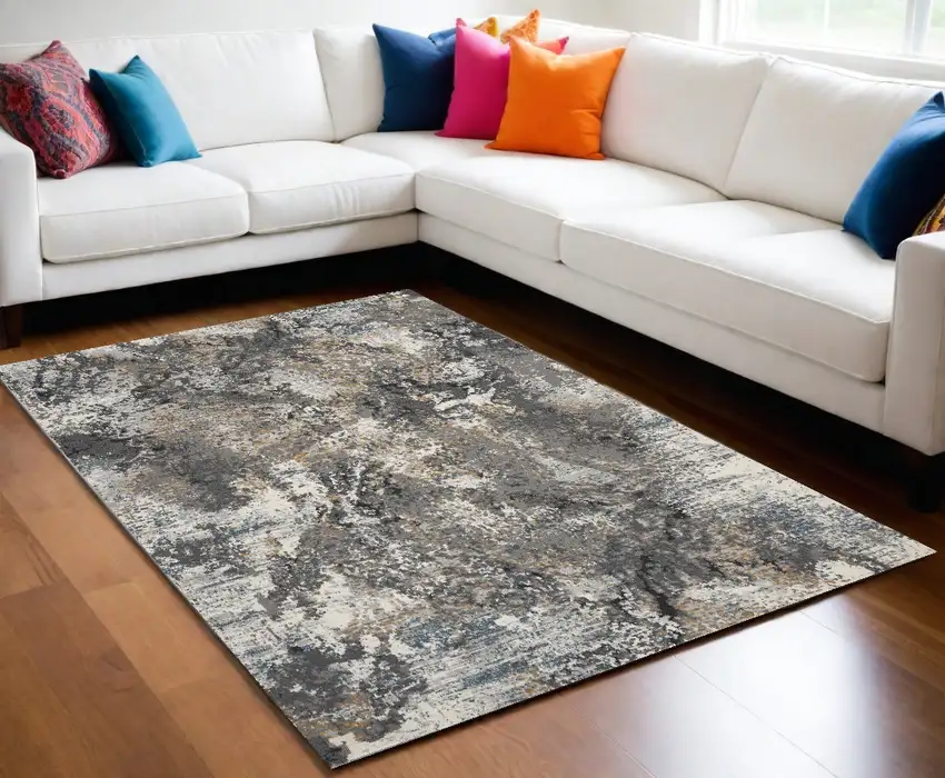 Ivory Gray And Orange Abstract Area Rug Photo 1