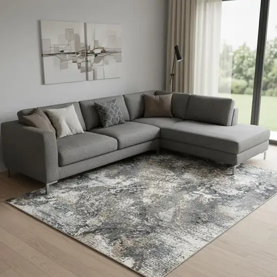 Ivory Gray And Orange Abstract Area Rug Photo 1