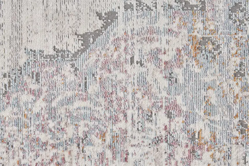 Ivory Gray And Pink Abstract Distressed Area Rug With Fringe Photo 9