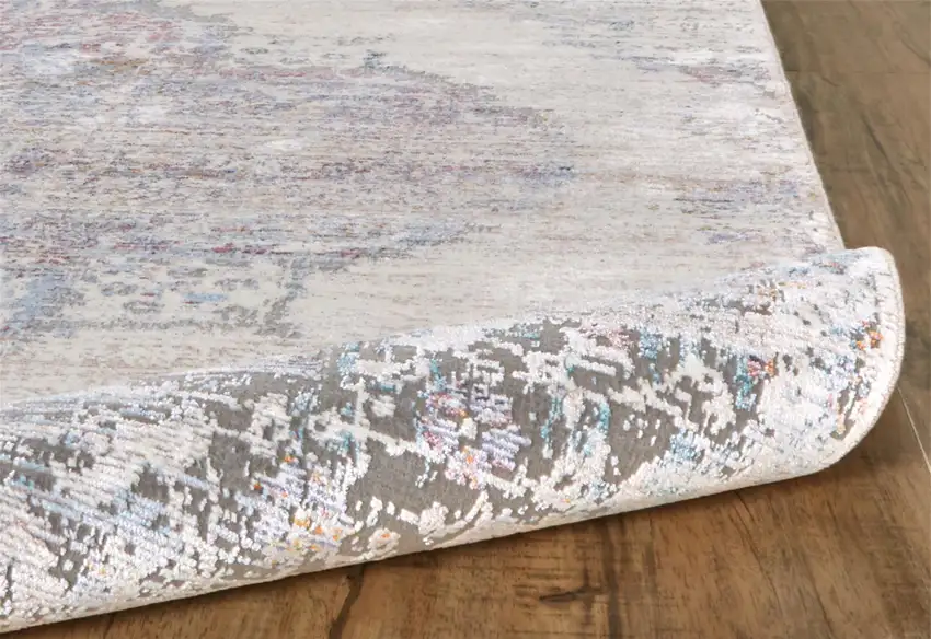 Ivory Gray And Pink Abstract Distressed Area Rug With Fringe Photo 6