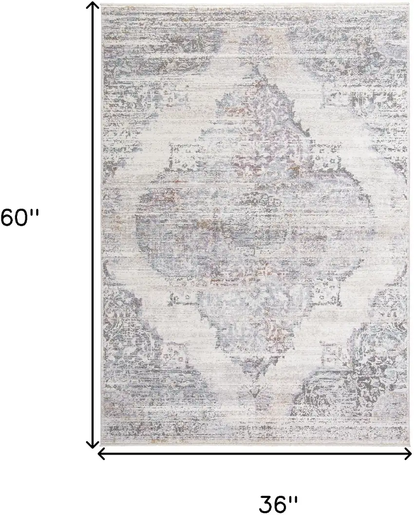 Ivory Gray And Pink Abstract Distressed Area Rug With Fringe Photo 10