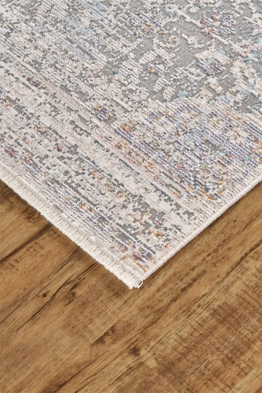 Ivory Gray And Pink Abstract Distressed Area Rug With Fringe Photo 5
