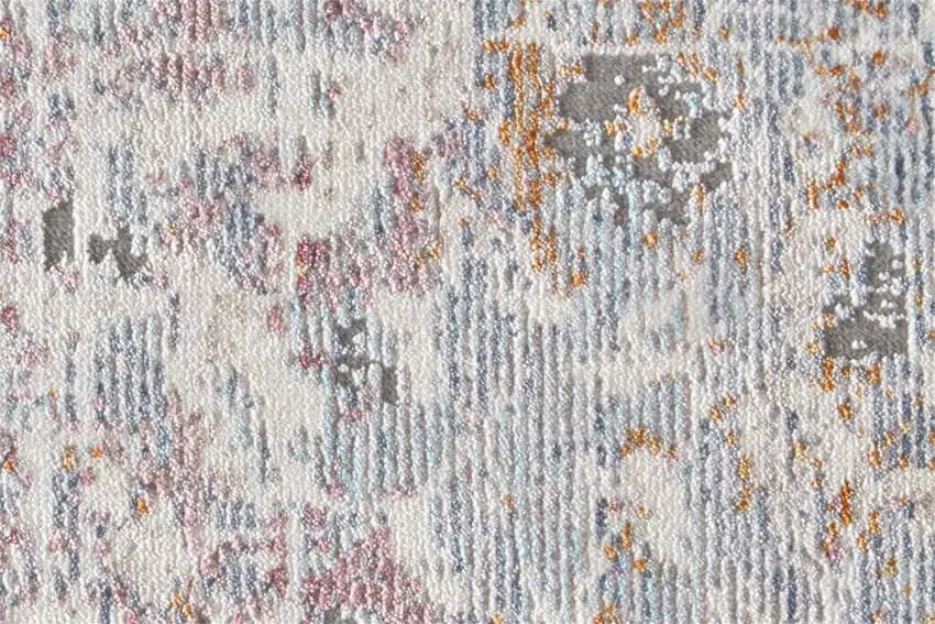 Ivory Gray And Pink Abstract Distressed Area Rug With Fringe Photo 8