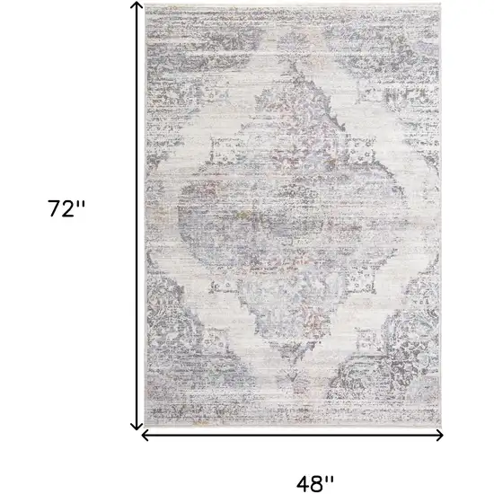 Ivory Gray And Pink Abstract Distressed Area Rug With Fringe Photo 10