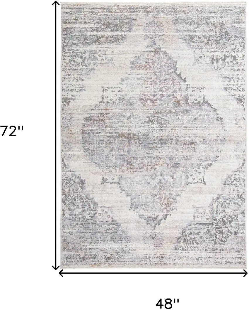 Ivory Gray And Pink Abstract Distressed Area Rug With Fringe Photo 10