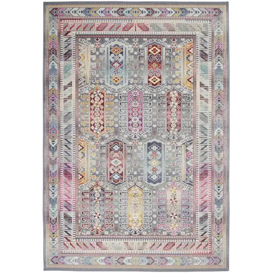 Ivory Gray And Red Floral Distressed Area Rug Photo 1