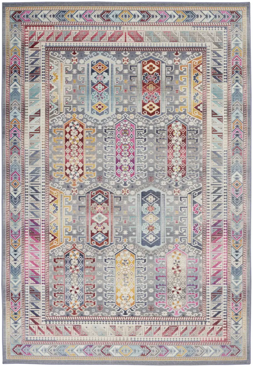 Ivory Gray And Red Floral Distressed Area Rug Photo 2