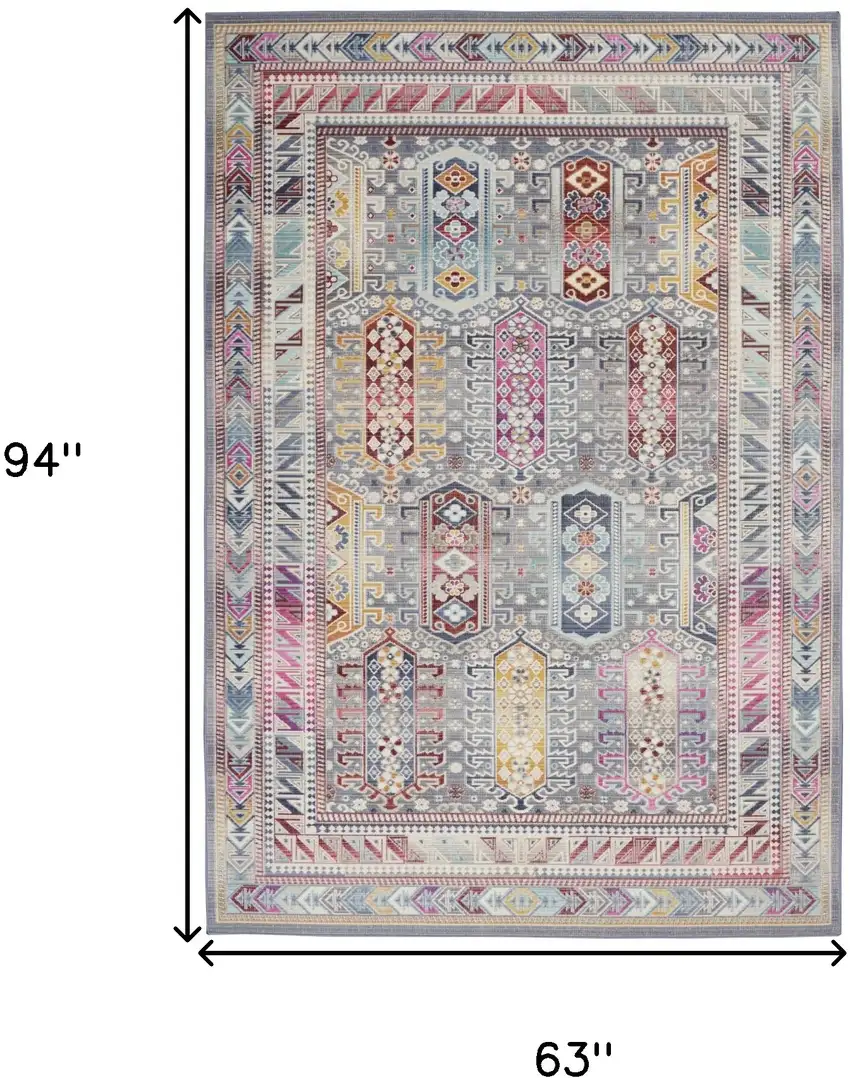 Ivory Gray And Red Floral Distressed Area Rug Photo 3