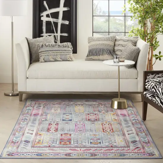 Ivory Gray And Red Floral Distressed Area Rug Photo 4