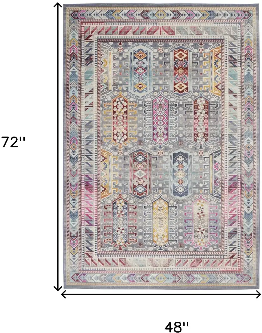 Ivory Gray And Red Floral Distressed Area Rug Photo 3