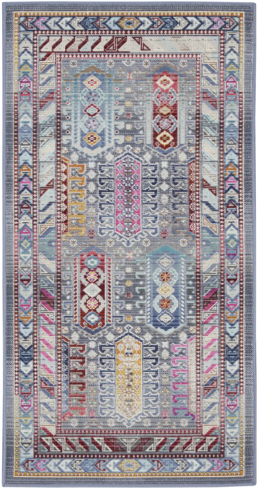 Ivory Gray And Red Floral Distressed Area Rug Photo 1