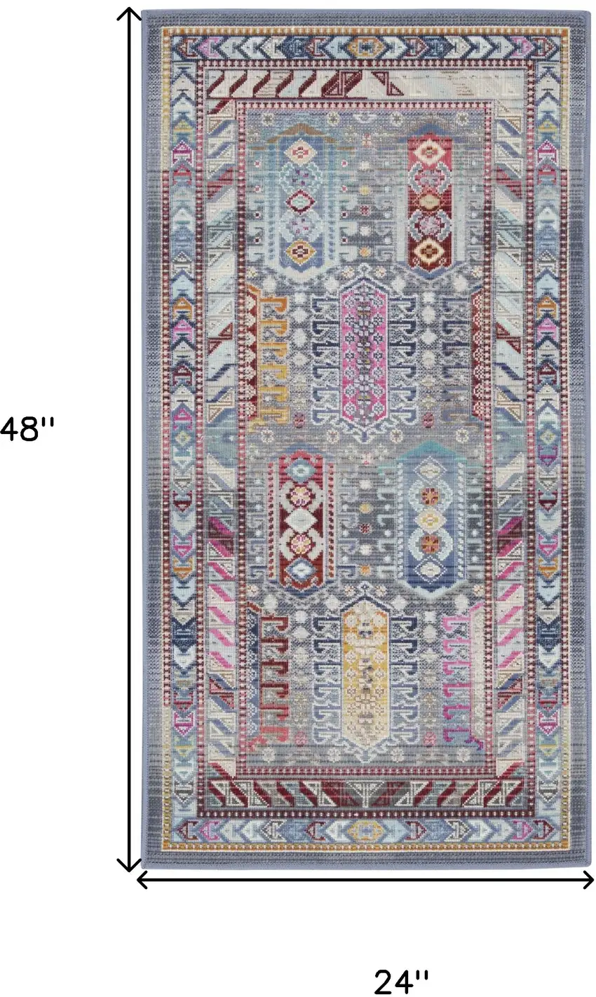 Ivory Gray And Red Floral Distressed Area Rug Photo 3