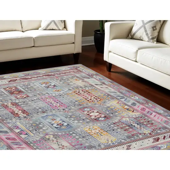 Ivory Gray And Red Floral Distressed Non Skid Area Rug Photo 1