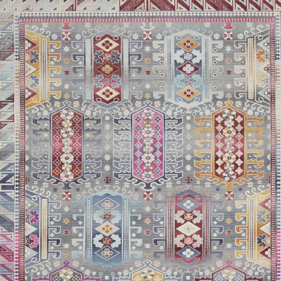 Ivory Gray And Red Floral Distressed Non Skid Area Rug Photo 8