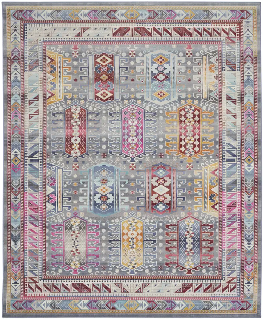 Ivory Gray And Red Floral Distressed Non Skid Area Rug Photo 2