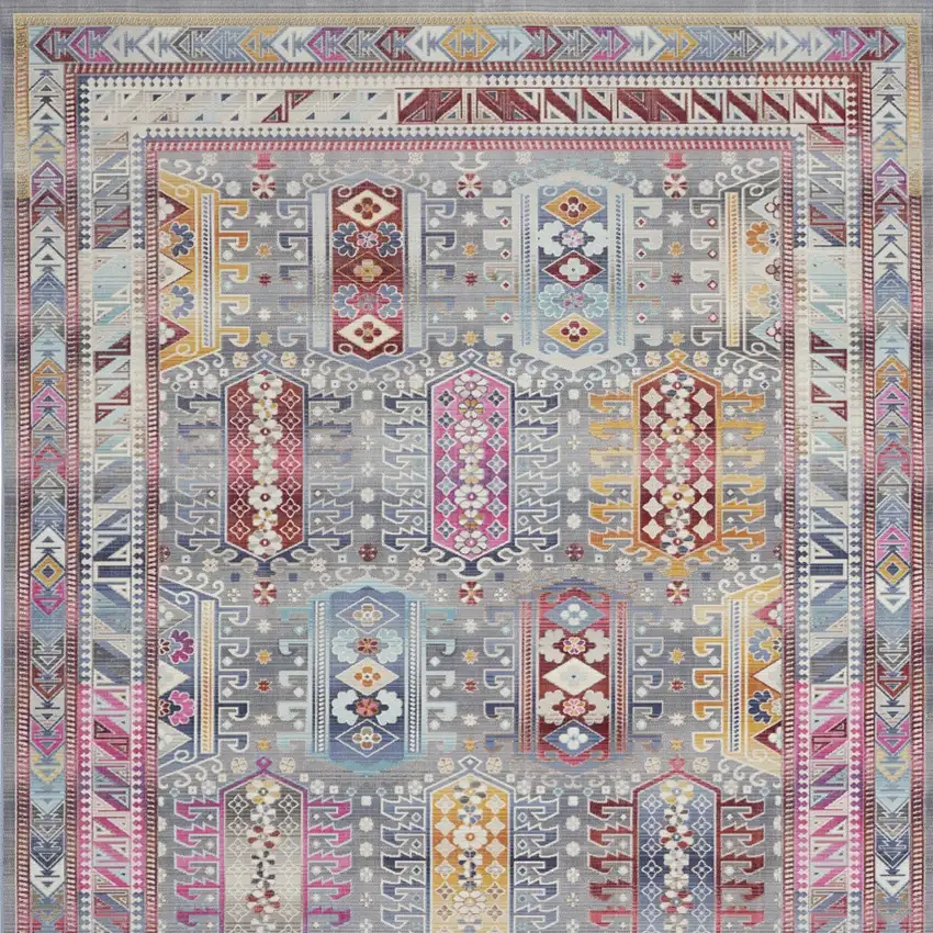 Ivory Gray And Red Floral Distressed Non Skid Area Rug Photo 9