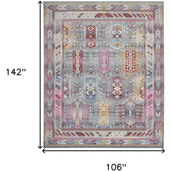 Ivory Gray And Red Floral Distressed Non Skid Area Rug Photo 3