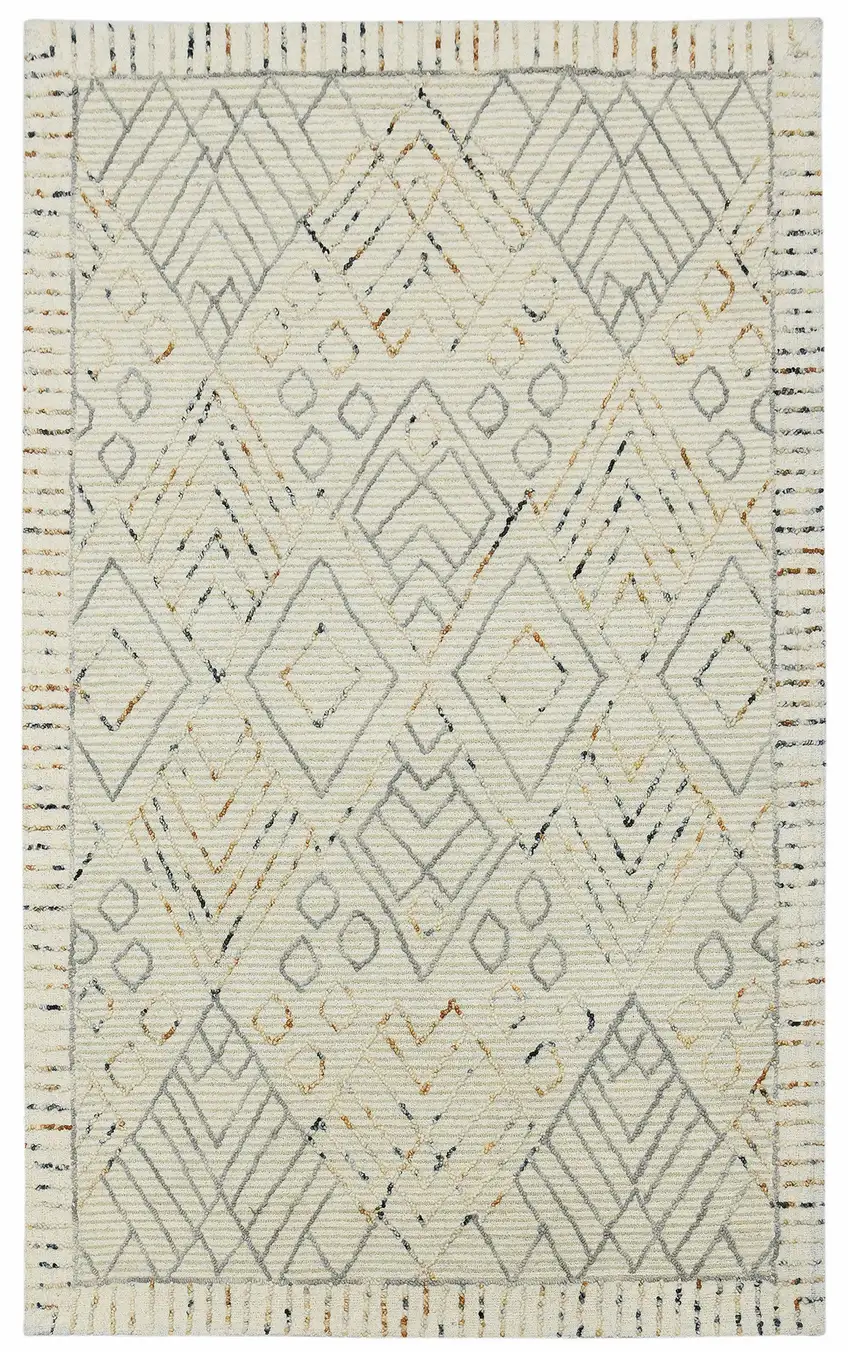 Ivory Gray And Rust Wool Geometric Hand Hooked Area Rug Photo 5