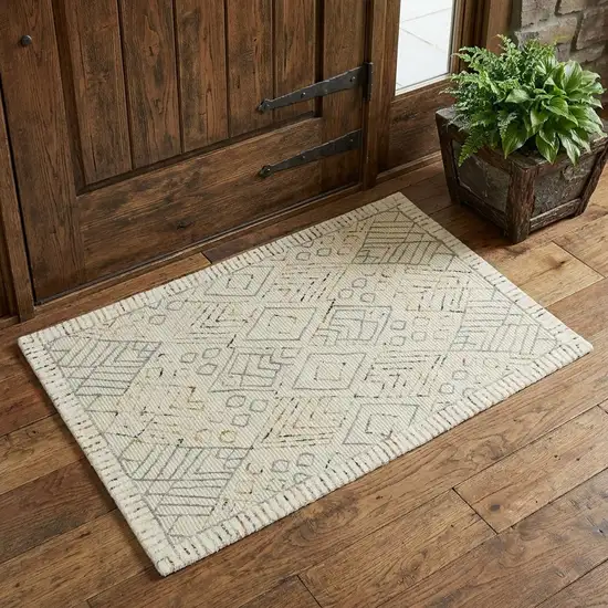 Ivory Gray And Rust Wool Geometric Hand Hooked Area Rug Photo 1