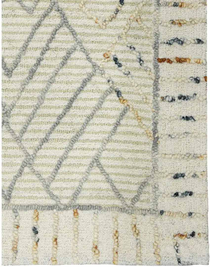 Ivory Gray And Rust Wool Geometric Hand Hooked Area Rug Photo 3
