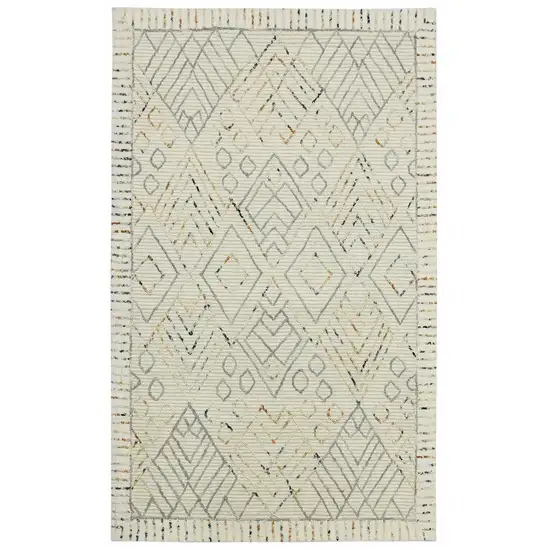 Ivory Gray And Rust Wool Geometric Hand Hooked Area Rug Photo 2