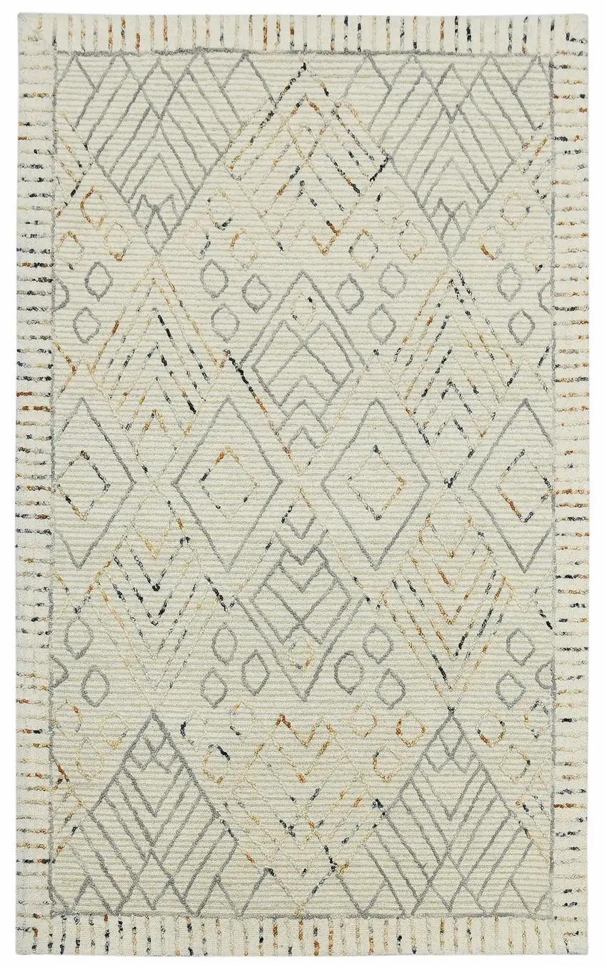 Ivory Gray And Rust Wool Geometric Hand Hooked Area Rug Photo 2
