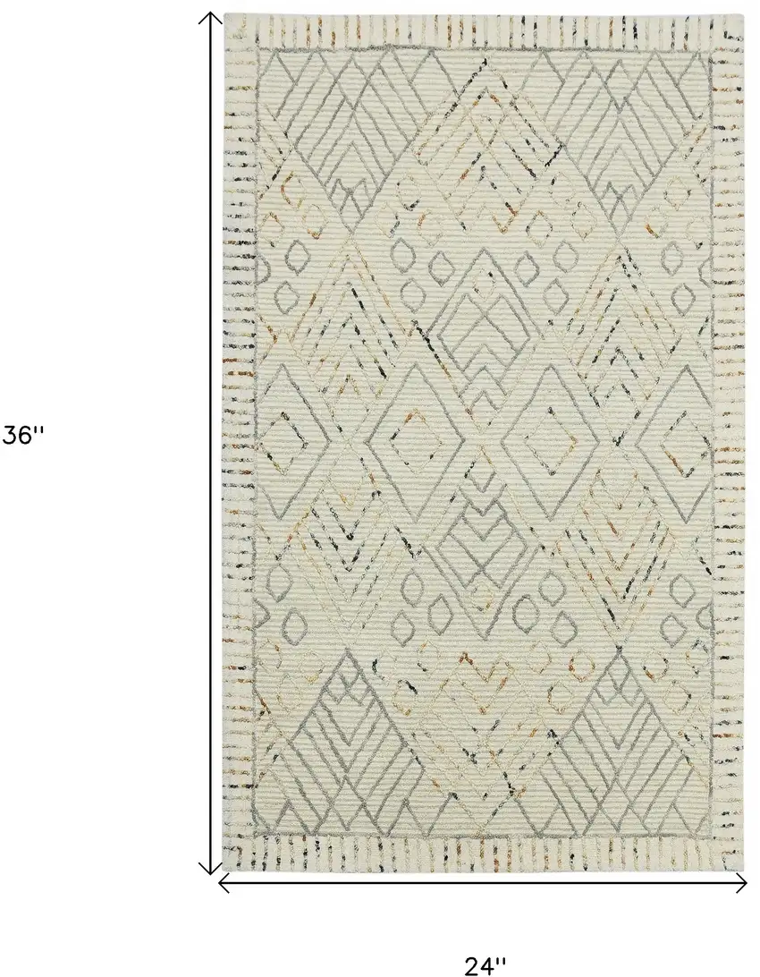 Ivory Gray And Rust Wool Geometric Hand Hooked Area Rug Photo 9