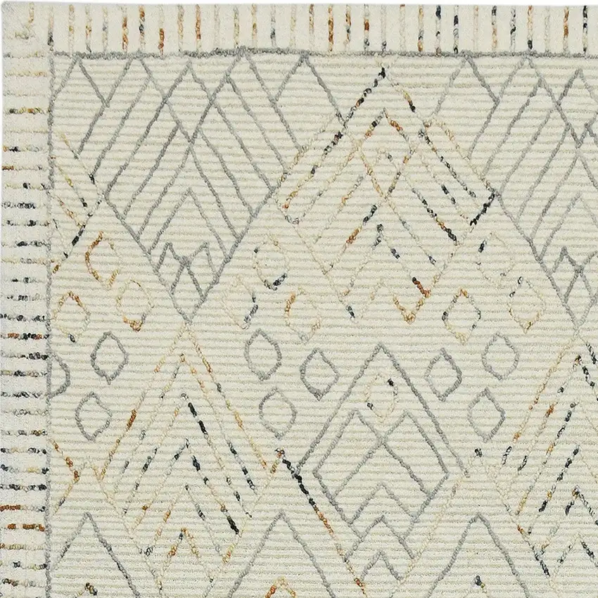 Ivory Gray And Rust Wool Geometric Hand Hooked Area Rug Photo 7