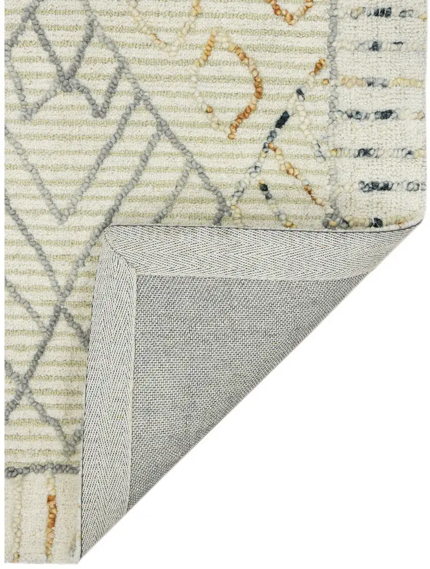 Ivory Gray And Rust Wool Geometric Hand Hooked Area Rug Photo 4