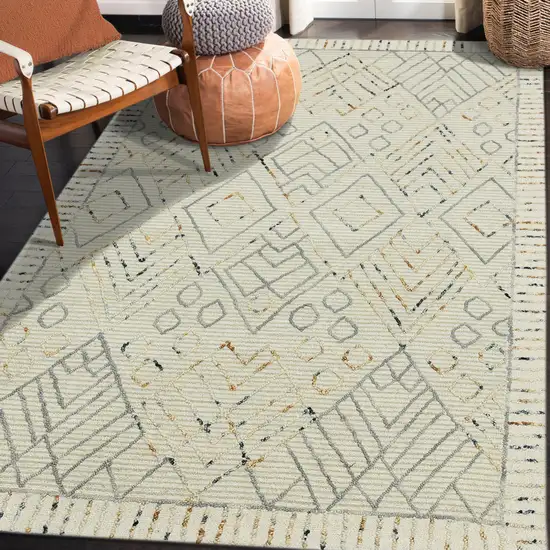 Ivory Gray And Rust Wool Geometric Hand Hooked Area Rug Photo 8