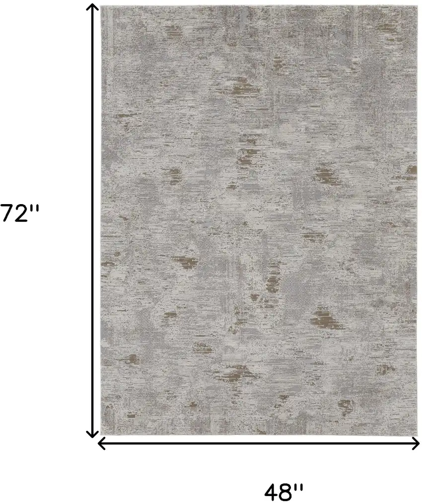 Ivory Gray And Tan Abstract Power Loom Distressed Stain Resistant Area Rug Photo 8
