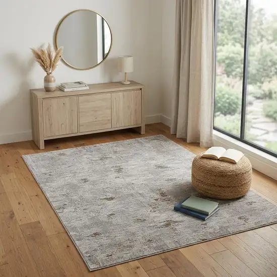 Gray Ivory And Tan Abstract Distressed Area Rug Photo 1