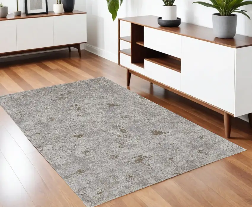 Gray and Ivory Abstract Power Loom Distressed Area Rug Photo 1