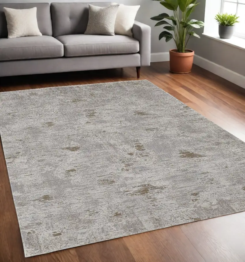 Gray and Ivory Abstract Power Loom Distressed Area Rug Photo 1