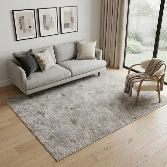 Gray Ivory And Tan Abstract Distressed Area Rug Photo 1
