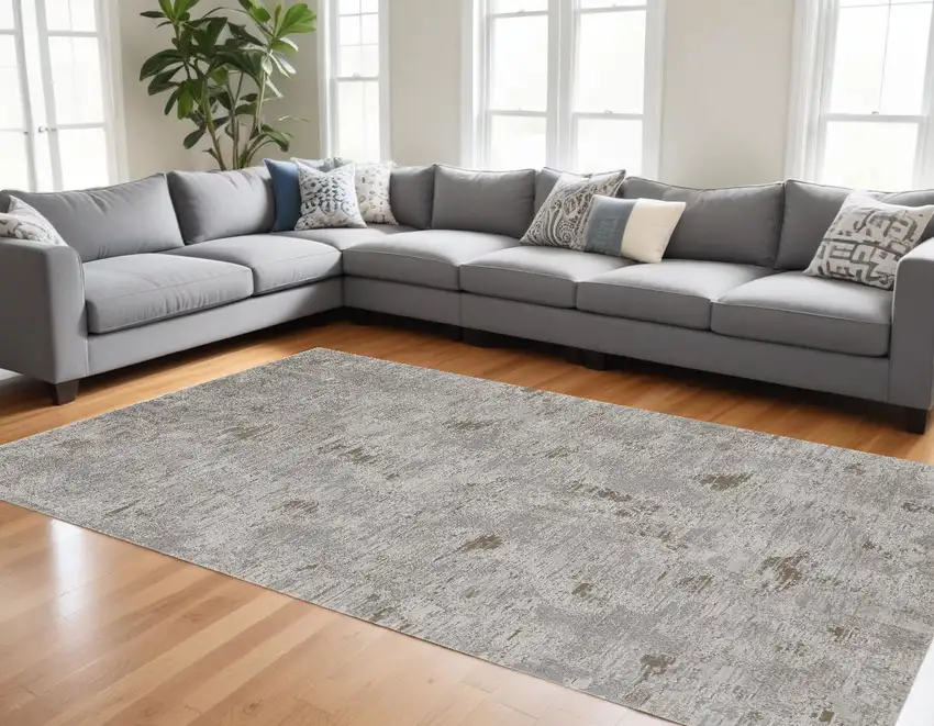 Gray and Ivory Abstract Power Loom Distressed Area Rug Photo 1