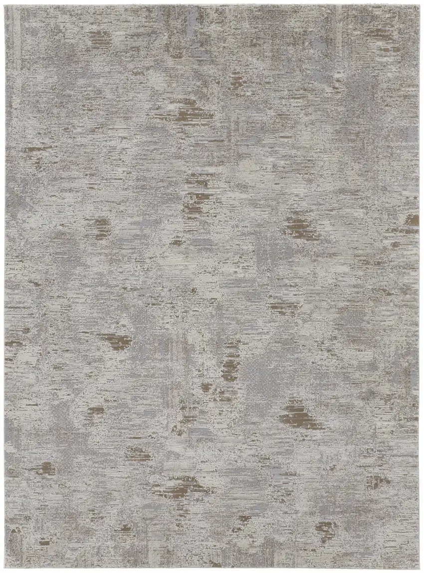 Ivory Gray And Tan Abstract Power Loom Distressed Stain Resistant Area Rug Photo 1