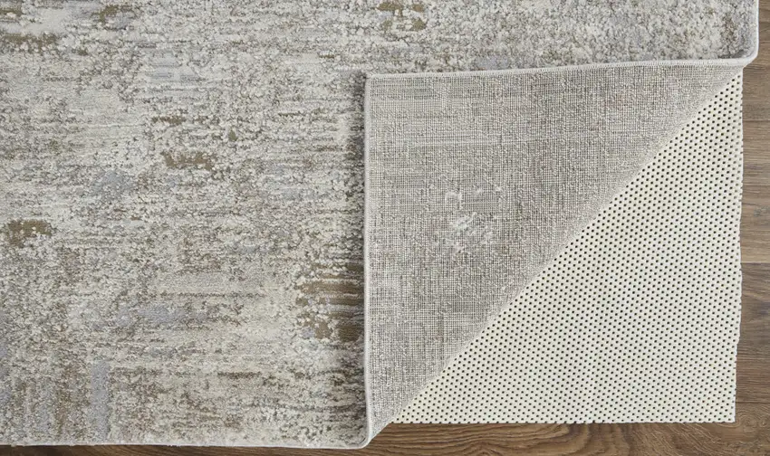 Ivory Gray And Tan Abstract Power Loom Distressed Stain Resistant Area Rug Photo 3